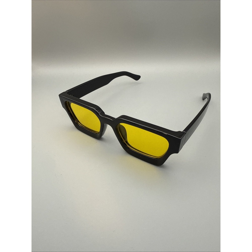 Square Thick Black Framed Luxury Retro Hipster Sunglasses Yellow Lens Gorpcore